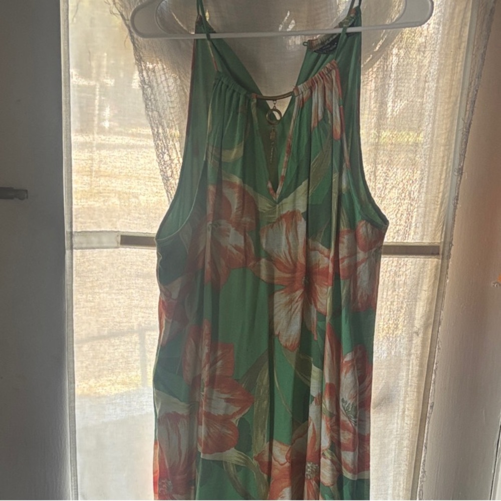 Floral Green and Orange Maxi Dress